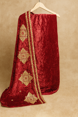 Crimson Red Velvet Suit and Dupatta with Heavy Gold Zari Embroidery