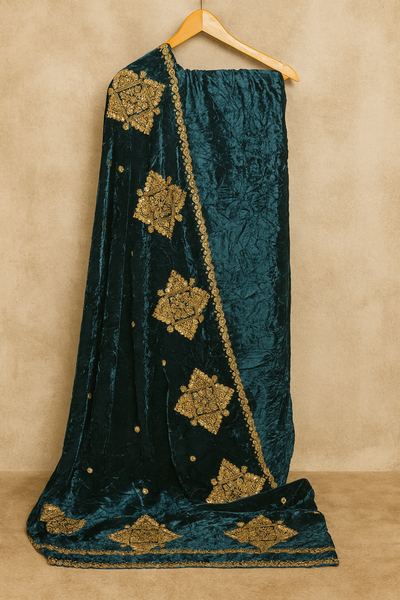 Rich Emerald Green Velvet suit and Dupatta with Heavy Gold Embroidery
