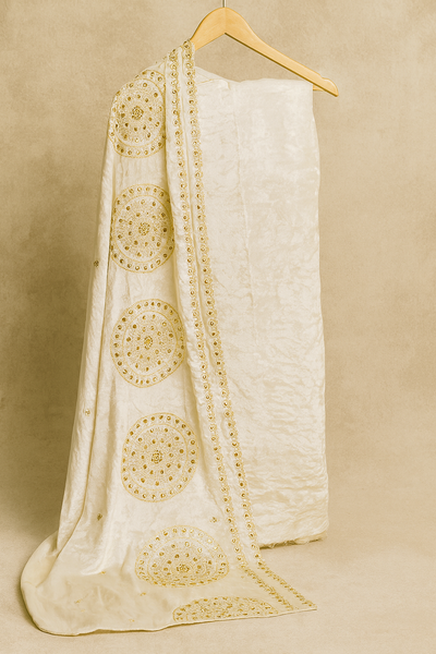 Ivory White Velvet  Suit and Dupatta with Heavy Gold Mirror & Thread Embroidery