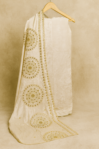 Ivory White Velvet  Suit and Dupatta with Heavy Gold Mirror & Thread Embroidery