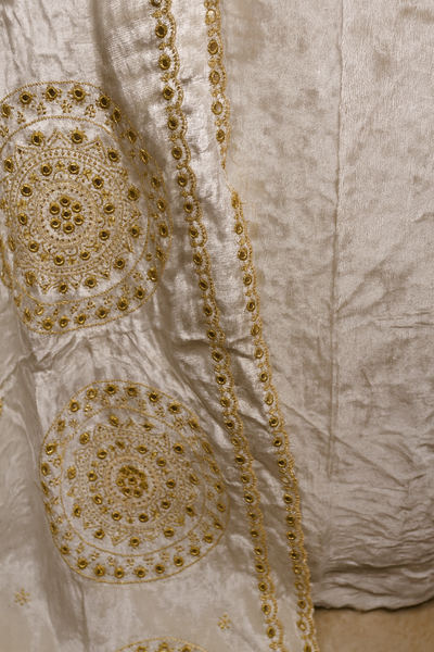 Ivory White Velvet  Suit and Dupatta with Heavy Gold Mirror & Thread Embroidery