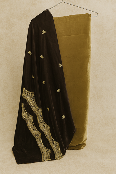Velvet Brown Elegance Suit With  Embroidered Dupatta – Deep Brown