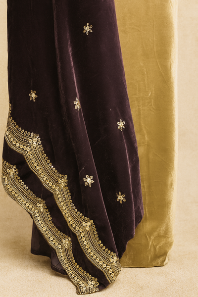 Velvet Brown Elegance Suit With  Embroidered Dupatta – Deep Brown