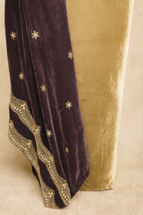 Velvet Brown Elegance Suit With  Embroidered Dupatta – Deep Brown