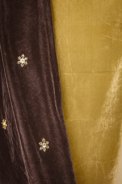 Velvet Brown Elegance Suit With  Embroidered Dupatta – Deep Brown