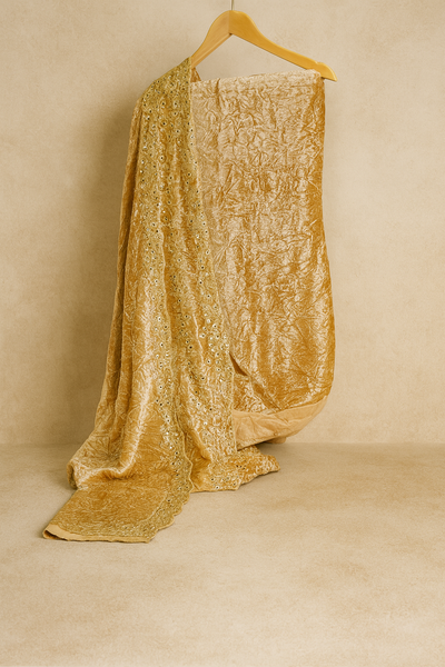 Luxury Gold Velvet suit Dupatta with Heavy Sequin & Thread Work
