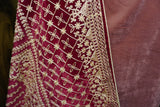 Royal Maroon Velvet Suit and Dupatta with Heavy Antique Gold Embroidery